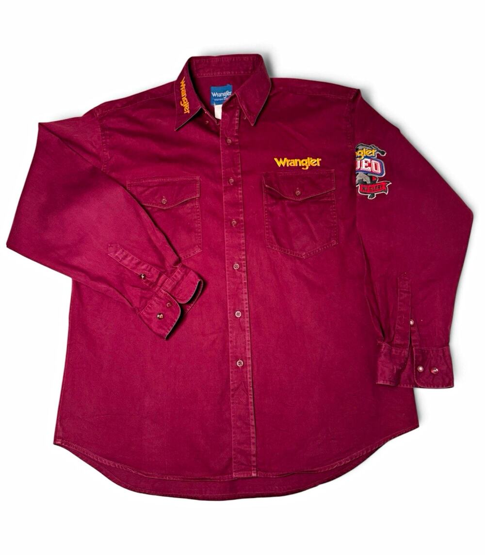 Wrangler Rodeo Men's Burgundy Long Sleeve Western Show Button-Up Shirt L
